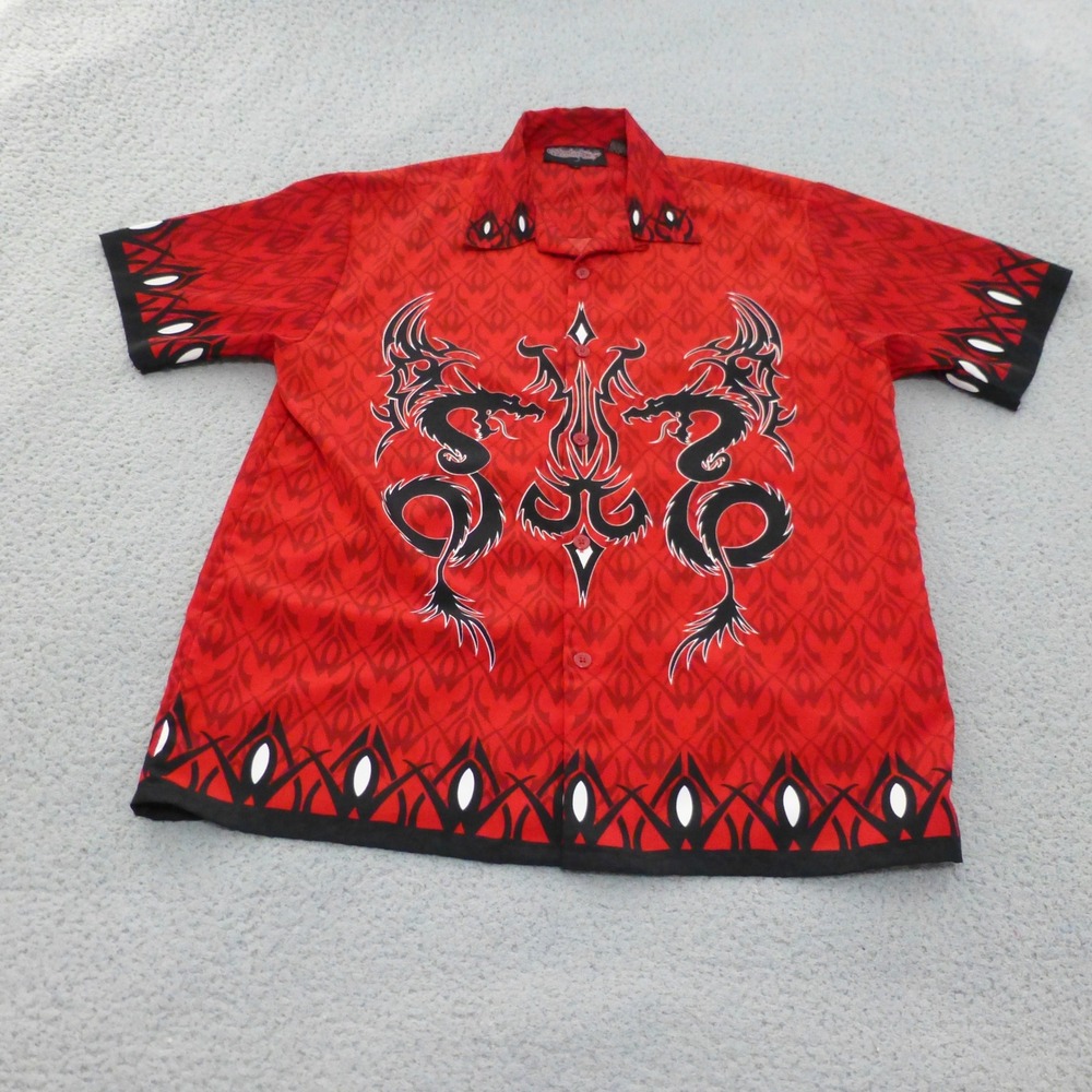 Sapphire Lounge Y2K Shirt Mens Medium Red Dragon Skater Button Up Art Vintage
